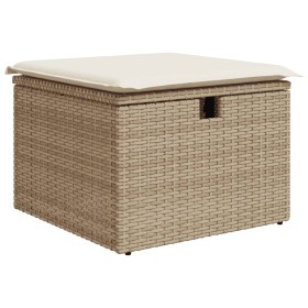 vidaXL Gartenhocker mit Kissen Beige 55x55x37 cm Poly Rattan