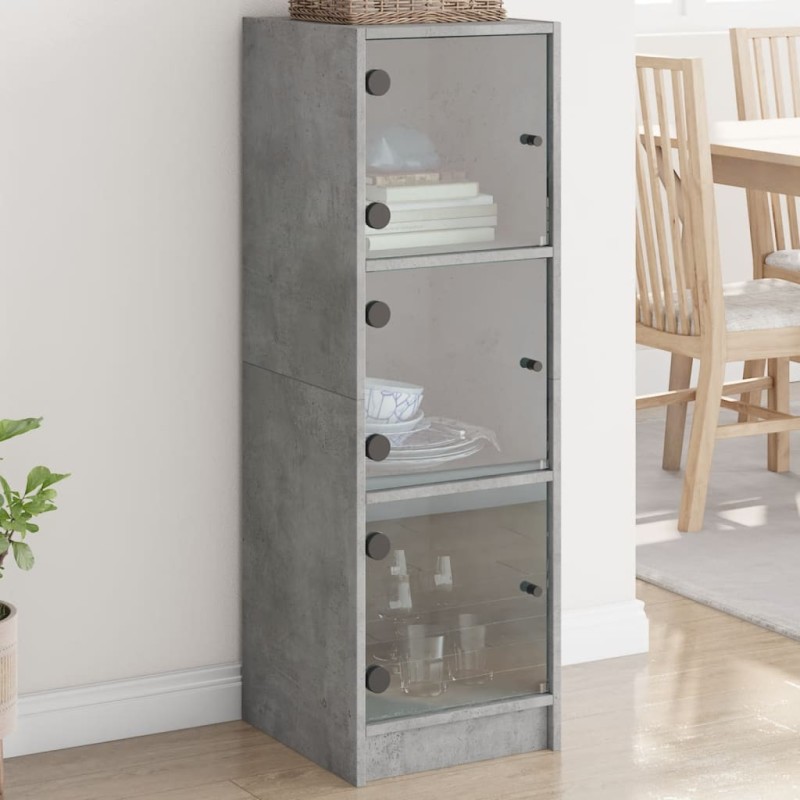 vidaXL Highboard mit Glastüren Betongrau 35x37x109 cm vidaXL Highboard mit Glastüren Betongrau 35x37x109 cm