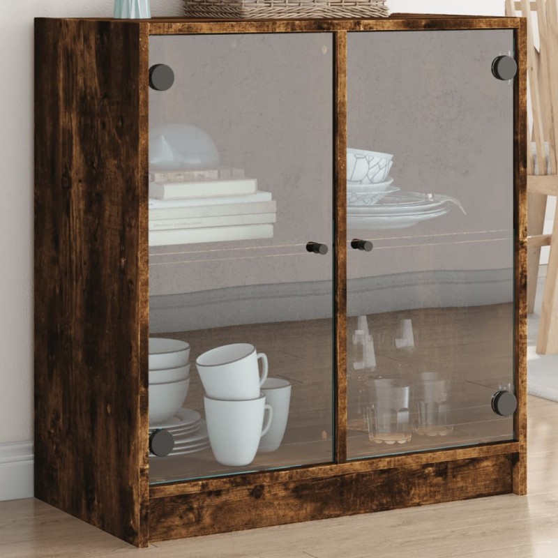 vidaXL Beistellschrank mit Glastüren Räuchereiche 68x37x75,5 cm vidaXL Beistellschrank mit Glastüren Räuchereiche 68x37x75,5 cm