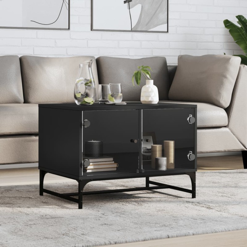 vidaXL Couchtisch mit Glastüren Schwarz 68,5x50x50 cm vidaXL Couchtisch mit Glastüren Schwarz 68,5x50x50 cm