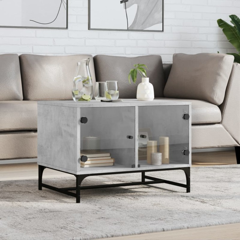 vidaXL Couchtisch mit Glastüren Betongrau 68,5x50x50 cm vidaXL Couchtisch mit Glastüren Betongrau 68,5x50x50 cm