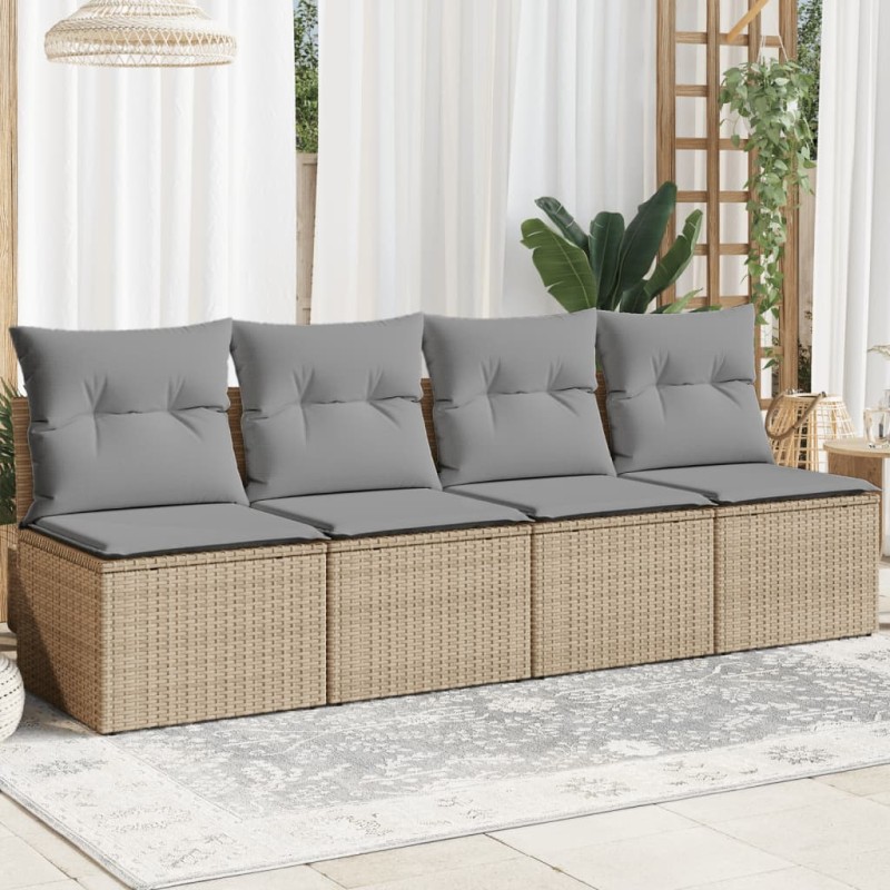 vidaXL Gartensofa mit Kissen 4-Sitzer Beige Poly Rattan vidaXL Gartensofa mit Kissen 4-Sitzer Beige Poly Rattan