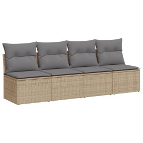 vidaXL Gartensofa mit Kissen 4-Sitzer Beige Poly Rattan