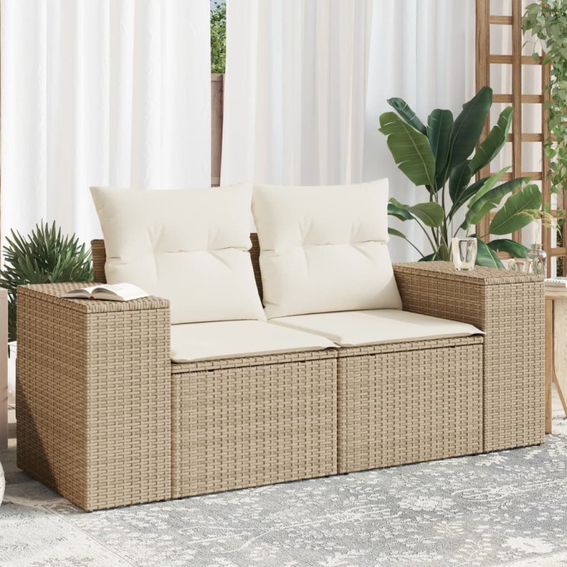 vidaXL Gartensofa mit Kissen 2-Sitzer Beige Poly Rattan vidaXL Gartensofa mit Kissen 2-Sitzer Beige Poly Rattan