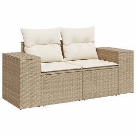 vidaXL Gartensofa mit Kissen 2-Sitzer Beige Poly Rattan