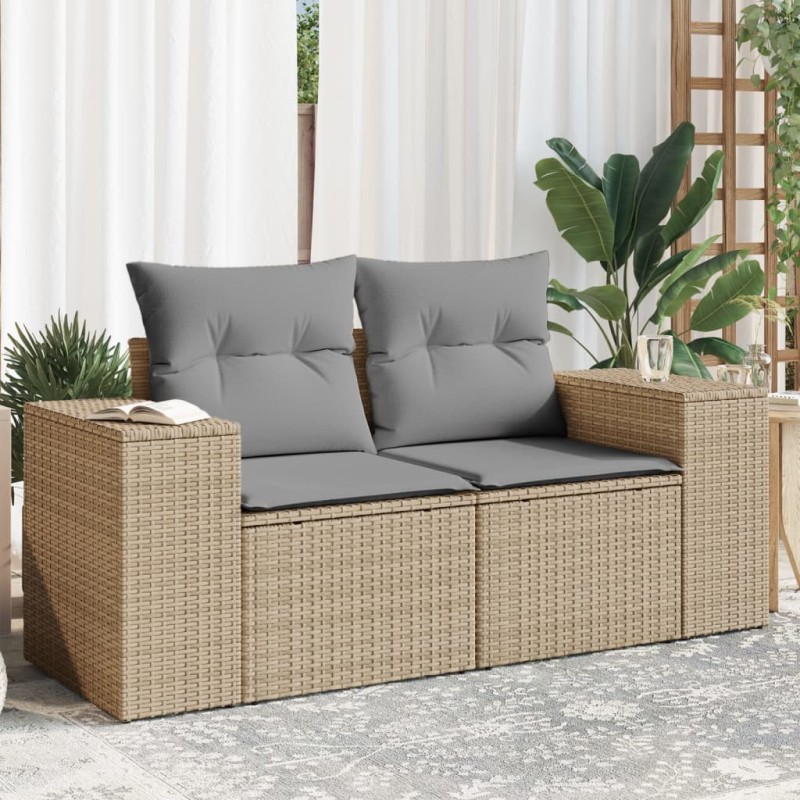 vidaXL Gartensofa mit Kissen 2-Sitzer Beige Poly Rattan vidaXL Gartensofa mit Kissen 2-Sitzer Beige Poly Rattan