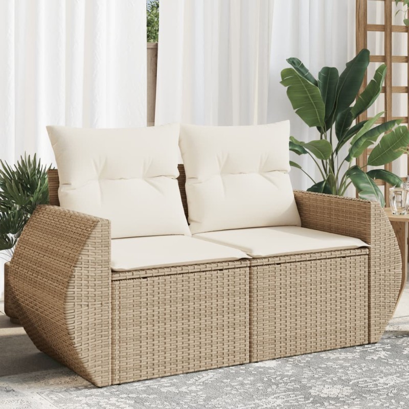 vidaXL Gartensofa mit Kissen 2-Sitzer Beige Poly Rattan vidaXL Gartensofa mit Kissen 2-Sitzer Beige Poly Rattan