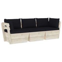 vidaXL Garten-Palettensofa 3-Sitzer mit Kissen Fichtenholz