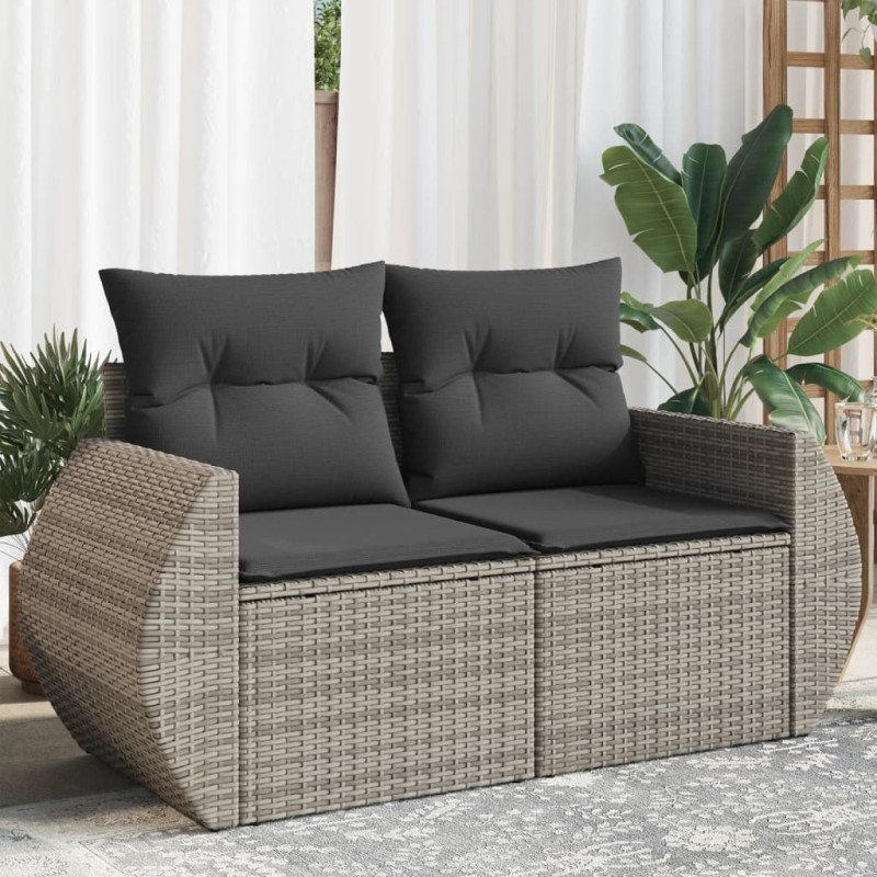 vidaXL Gartensofa 2-Sitzer mit Kissen Grau Poly Rattan vidaXL Gartensofa 2-Sitzer mit Kissen Grau Poly Rattan