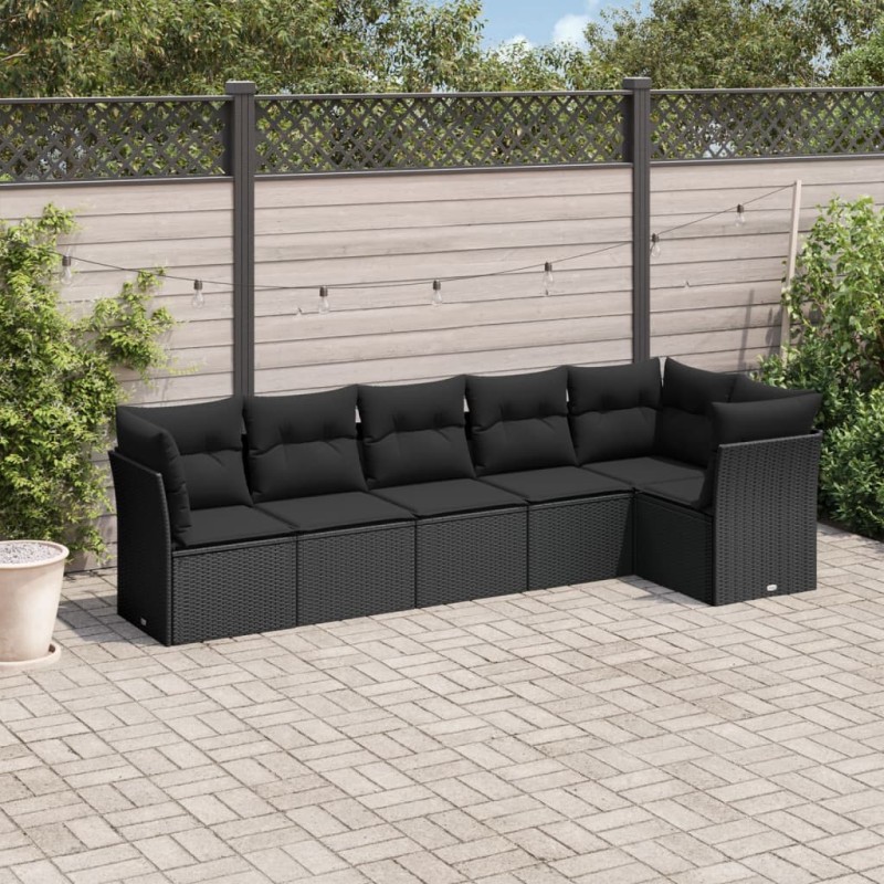vidaXL 6-tlg. Garten-Sofagarnitur mit Kissen Schwarz Poly Rattan vidaXL 6-tlg. Garten-Sofagarnitur mit Kissen Schwarz Poly Rattan
