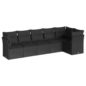 vidaXL 6-tlg. Garten-Sofagarnitur mit Kissen Schwarz Poly Rattan