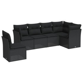vidaXL 6-tlg. Garten-Sofagarnitur mit Kissen Schwarz Poly Rattan