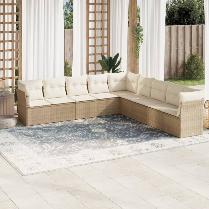 vidaXL 9-tlg. Garten-Sofagarnitur mit Kissen Beige Poly Rattan vidaXL 9-tlg. Garten-Sofagarnitur mit Kissen Beige Poly Rattan