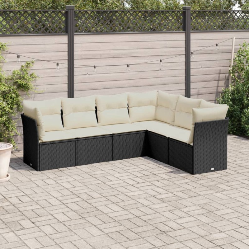 vidaXL 6-tlg. Garten-Sofagarnitur mit Kissen Schwarz Poly Rattan vidaXL 6-tlg. Garten-Sofagarnitur mit Kissen Schwarz Poly Rattan