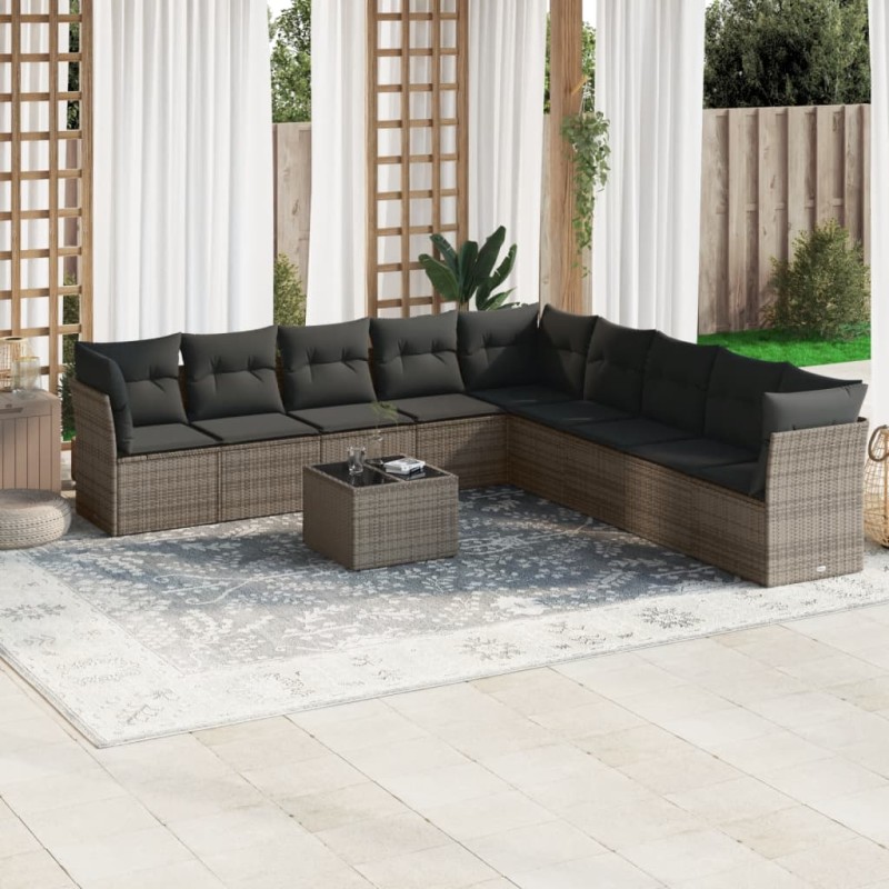 vidaXL 10-tlg. Garten-Sofagarnitur mit Kissen Grau Poly Rattan vidaXL 10-tlg. Garten-Sofagarnitur mit Kissen Grau Poly Rattan