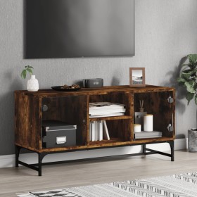 vidaXL TV-Schrank mit Glastüren Räuchereiche 102x37x50 cm