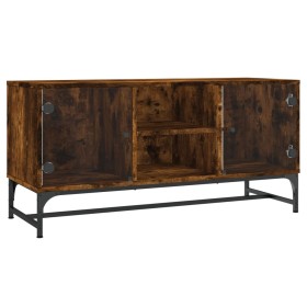 vidaXL TV-Schrank mit Glastüren Räuchereiche 102x37x50 cm
