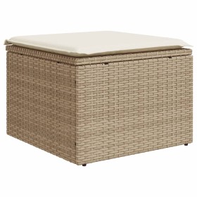 vidaXL Gartenhocker mit Kissen Beige 55x55x37 cm Poly Rattan