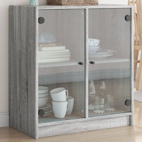 vidaXL Beistellschrank mit Glastüren Grau Sonoma 68x37x75,5 cm