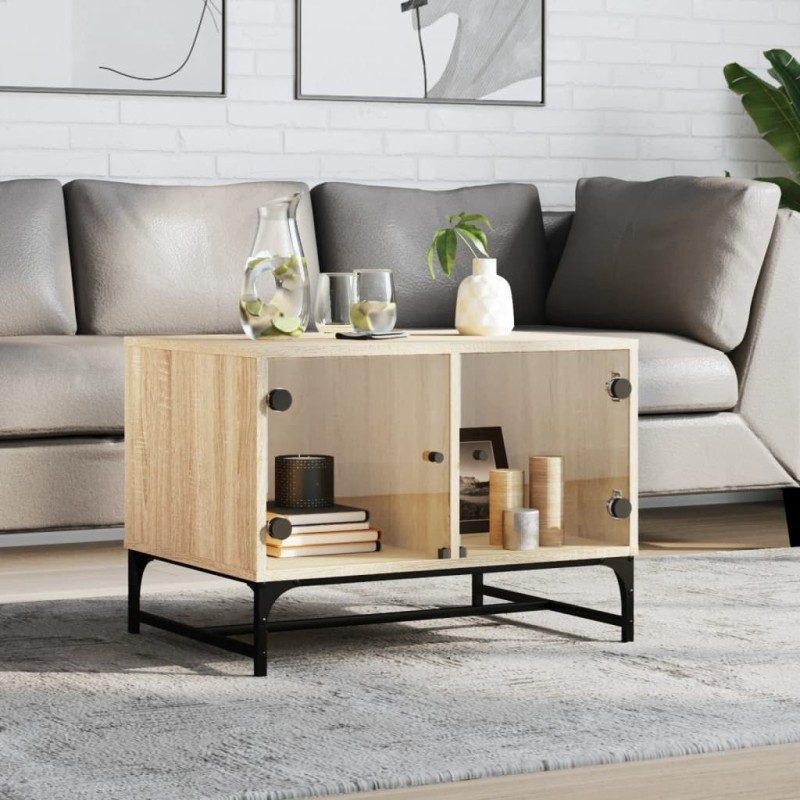 vidaXL Couchtisch mit Glastüren Sonoma-Eiche 68,5x50x50 cm vidaXL Couchtisch mit Glastüren Sonoma-Eiche 68,5x50x50 cm