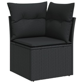 vidaXL Garten-Ecksofa mit Kissen Schwarz Poly Rattan