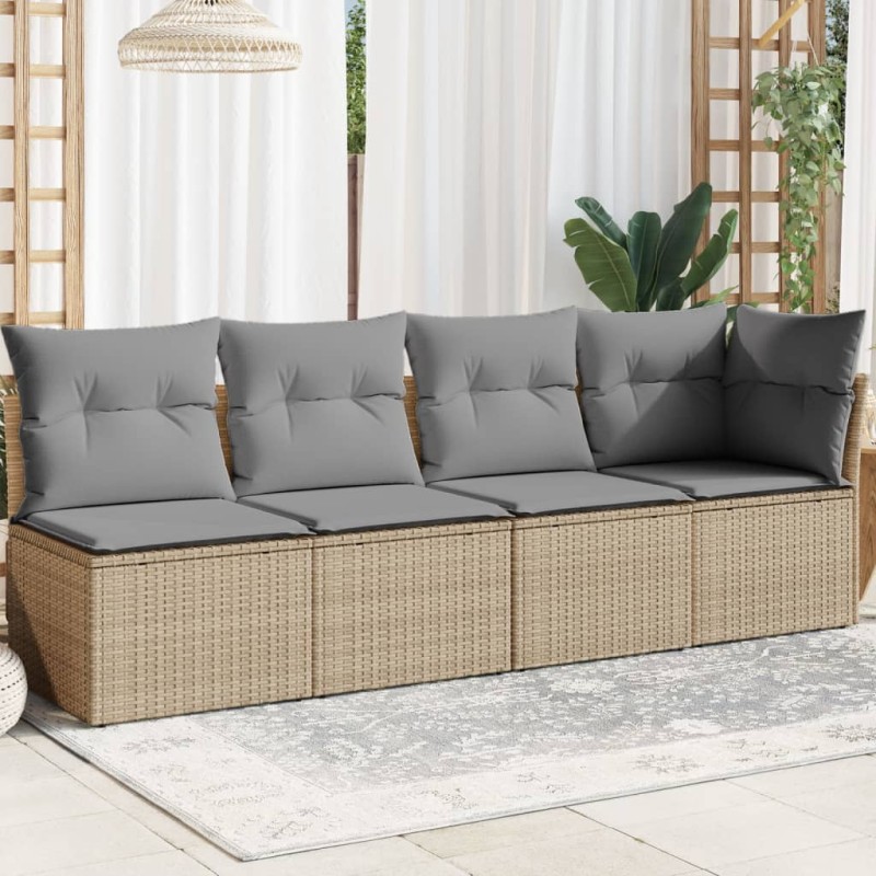 vidaXL Gartensofa mit Kissen 4-Sitzer Beige Poly Rattan vidaXL Gartensofa mit Kissen 4-Sitzer Beige Poly Rattan