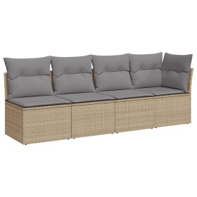 vidaXL Gartensofa mit Kissen 4-Sitzer Beige Poly Rattan