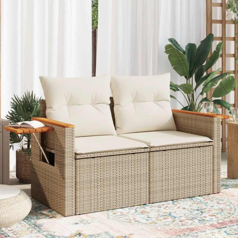 vidaXL Gartensofa mit Kissen 2-Sitzer Beige Poly Rattan vidaXL Gartensofa mit Kissen 2-Sitzer Beige Poly Rattan