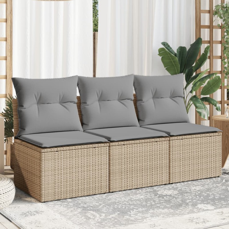 vidaXL Gartensofa mit Kissen 3-Sitzer Beige Poly Rattan vidaXL Gartensofa mit Kissen 3-Sitzer Beige Poly Rattan