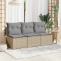 vidaXL Gartensofa mit Kissen 3-Sitzer Beige Poly Rattan vidaXL Gartensofa mit Kissen 3-Sitzer Beige Poly Rattan