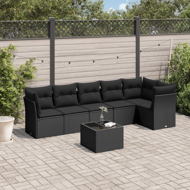 vidaXL 7-tlg. Garten-Sofagarnitur mit Kissen Schwarz Poly Rattan vidaXL 7-tlg. Garten-Sofagarnitur mit Kissen Schwarz Poly Rattan
