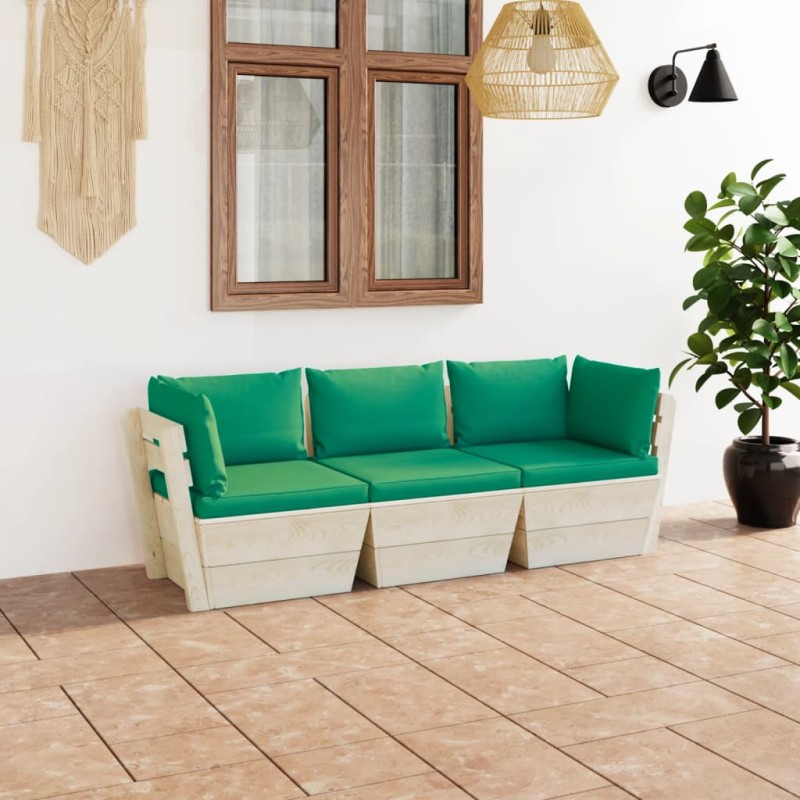 vidaXL Garten-Palettensofa 3-Sitzer mit Kissen Fichtenholz vidaXL Garten-Palettensofa 3-Sitzer mit Kissen Fichtenholz