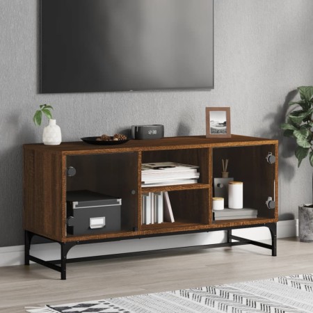 vidaXL TV-Schrank mit Glastüren Braun Eichen-Optik 102x37x50 cm