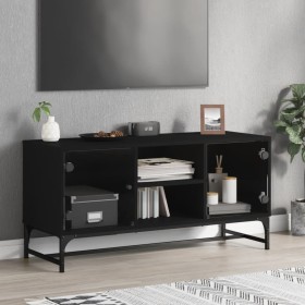 vidaXL TV-Schrank mit Glastüren Schwarz 102x37x50 cm