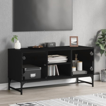 vidaXL TV-Schrank mit Glastüren Schwarz 102x37x50 cm