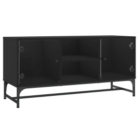 vidaXL TV-Schrank mit Glastüren Schwarz 102x37x50 cm