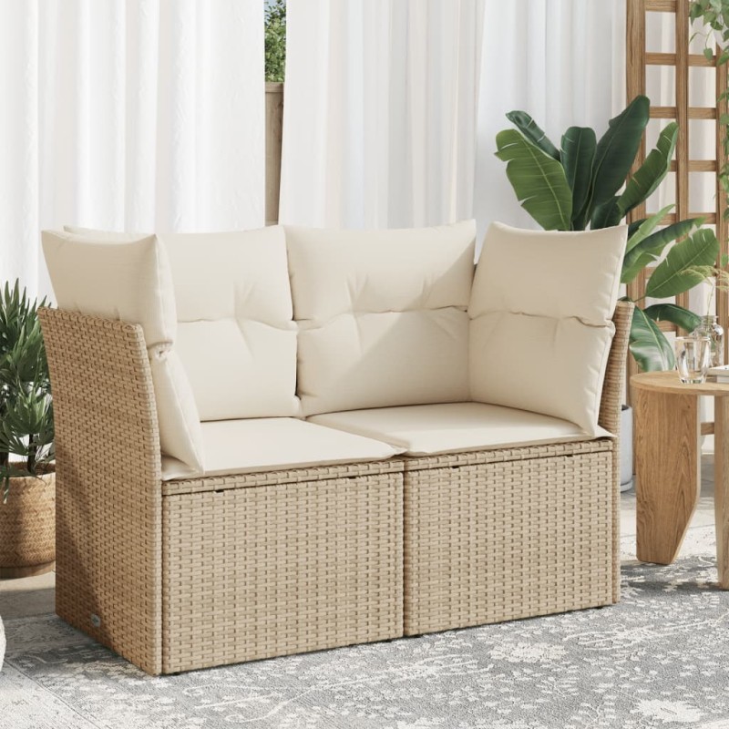 vidaXL Gartensofa mit Kissen 2-Sitzer Beige Poly Rattan vidaXL Gartensofa mit Kissen 2-Sitzer Beige Poly Rattan