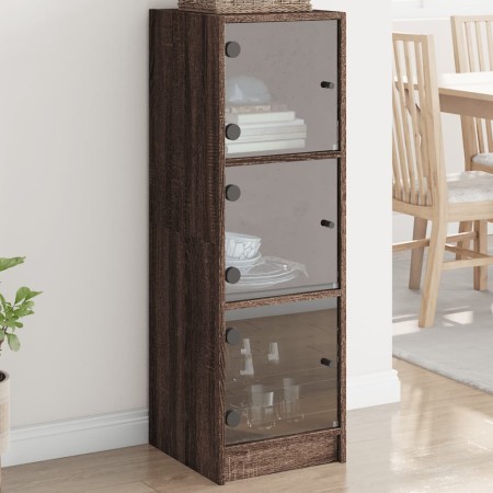 vidaXL Highboard mit Glastüren Braun Eichen-Optik 35x37x109 cm