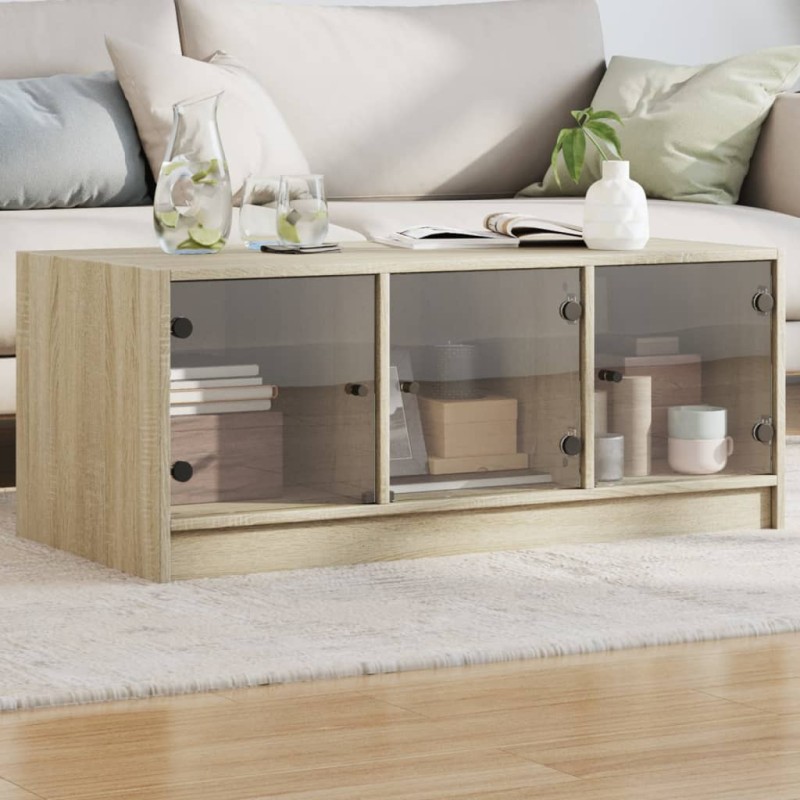 vidaXL Couchtisch mit Glastüren Sonoma-Eiche 102x50x42 cm vidaXL Couchtisch mit Glastüren Sonoma-Eiche 102x50x42 cm