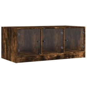 vidaXL Couchtisch mit Glastüren Räuchereiche 102x50x42 cm