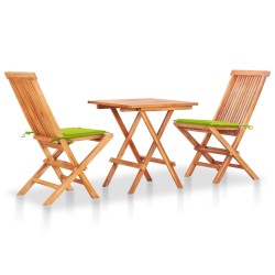 3-tlg. Bistroset mit Hellgrünen Kissen Massivholz Teak