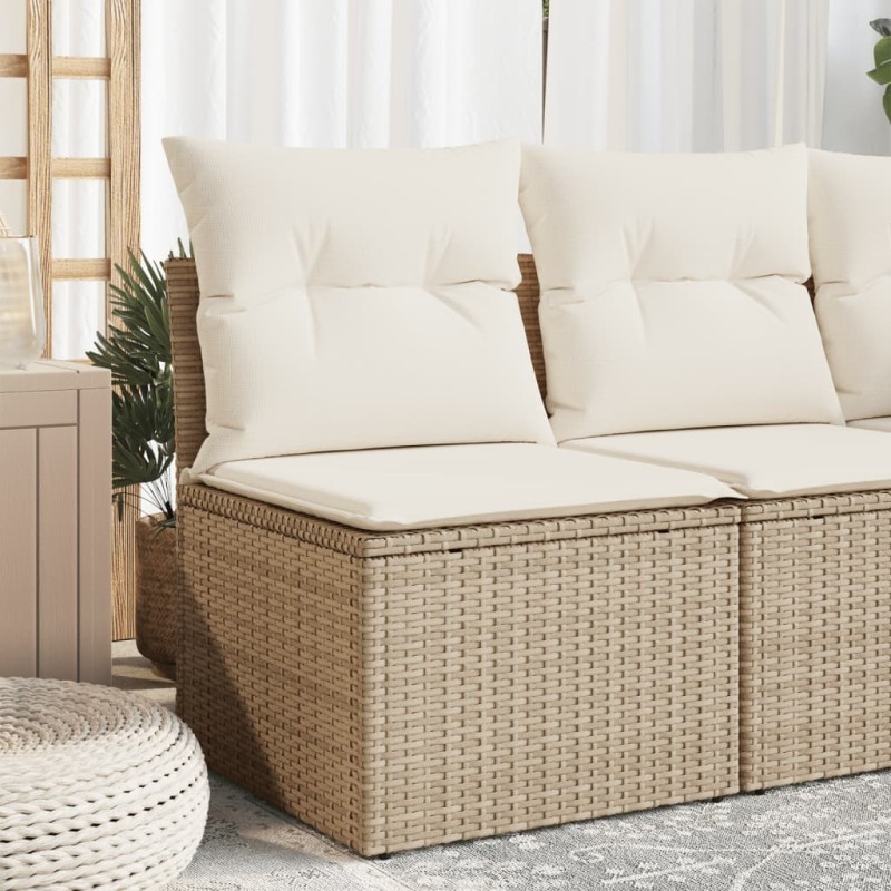 vidaXL Gartensofa ohne Armlehnen mit Kissen Beige Poly Rattan vidaXL Gartensofa ohne Armlehnen mit Kissen Beige Poly Rattan
