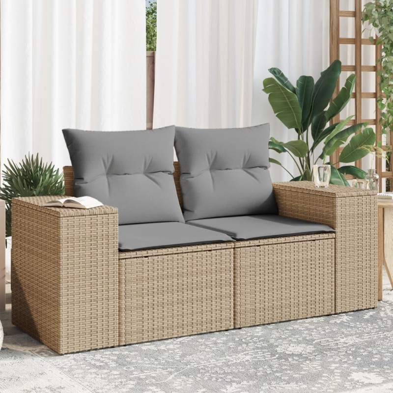 vidaXL Gartensofa mit Kissen 2-Sitzer Beige Poly Rattan vidaXL Gartensofa mit Kissen 2-Sitzer Beige Poly Rattan