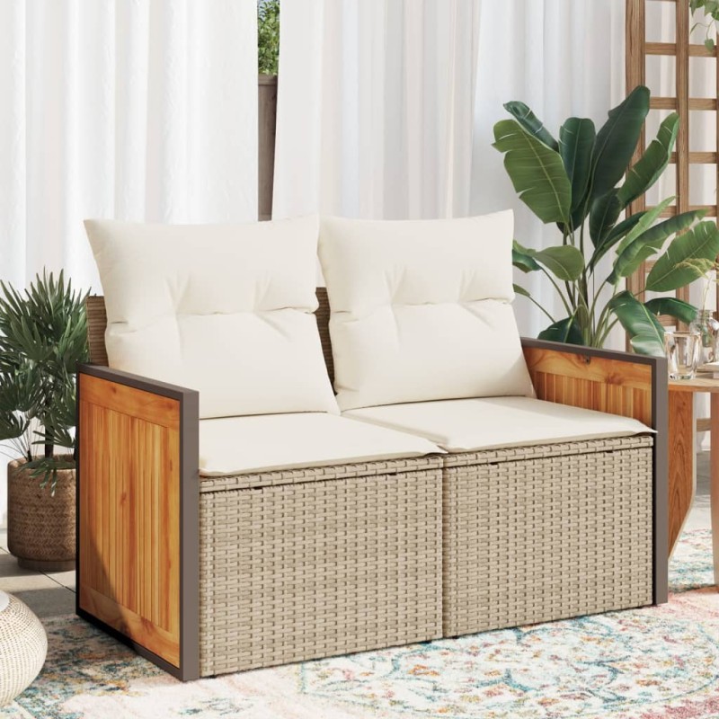 vidaXL Gartensofa mit Kissen 2-Sitzer Beige Poly Rattan vidaXL Gartensofa mit Kissen 2-Sitzer Beige Poly Rattan