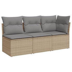 vidaXL Gartensofa mit Kissen 3-Sitzer Beige Poly Rattan