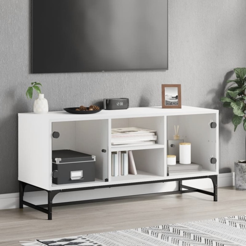 vidaXL TV-Schrank mit Glastüren Weiß 102x37x50 cm vidaXL TV-Schrank mit Glastüren Weiß 102x37x50 cm