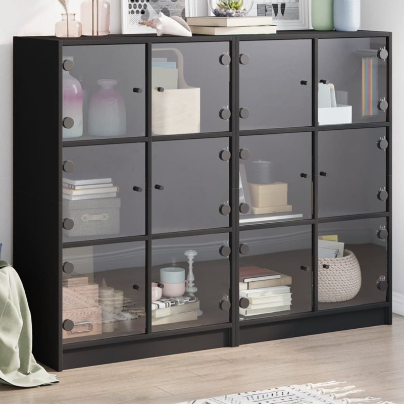 vidaXL Bücherregal mit Türen Schwarz 136x37x109 cm Holzwerkstoff vidaXL Bücherregal mit Türen Schwarz 136x37x109 cm Holzwerkstoff