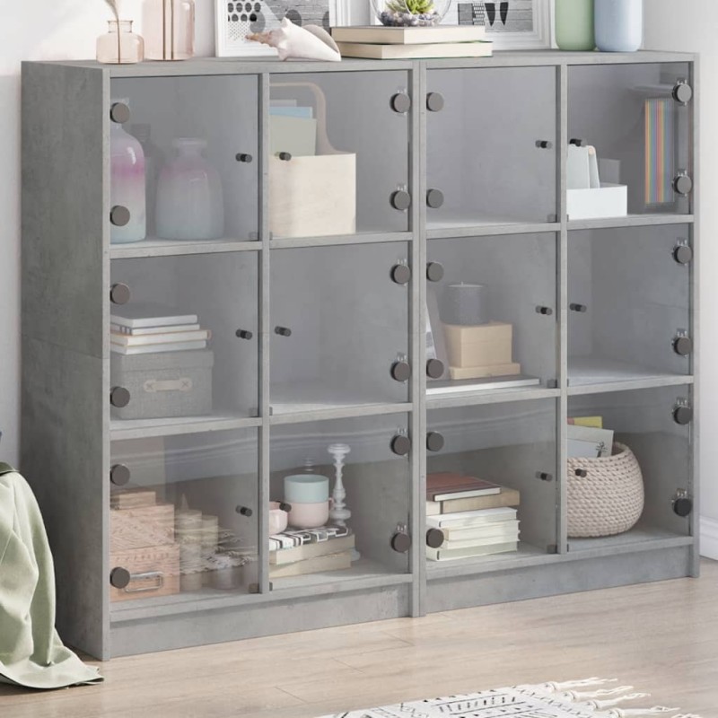 vidaXL Bücherregal mit Türen Betongrau 136x37x109 cm Holzwerkstoff vidaXL Bücherregal mit Türen Betongrau 136x37x109 cm Holzwerkstoff