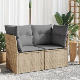 vidaXL Gartensofa mit Kissen 2-Sitzer Beige Poly Rattan