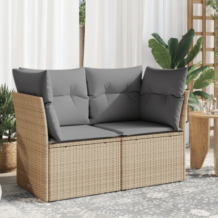 vidaXL Gartensofa mit Kissen 2-Sitzer Beige Poly Rattan